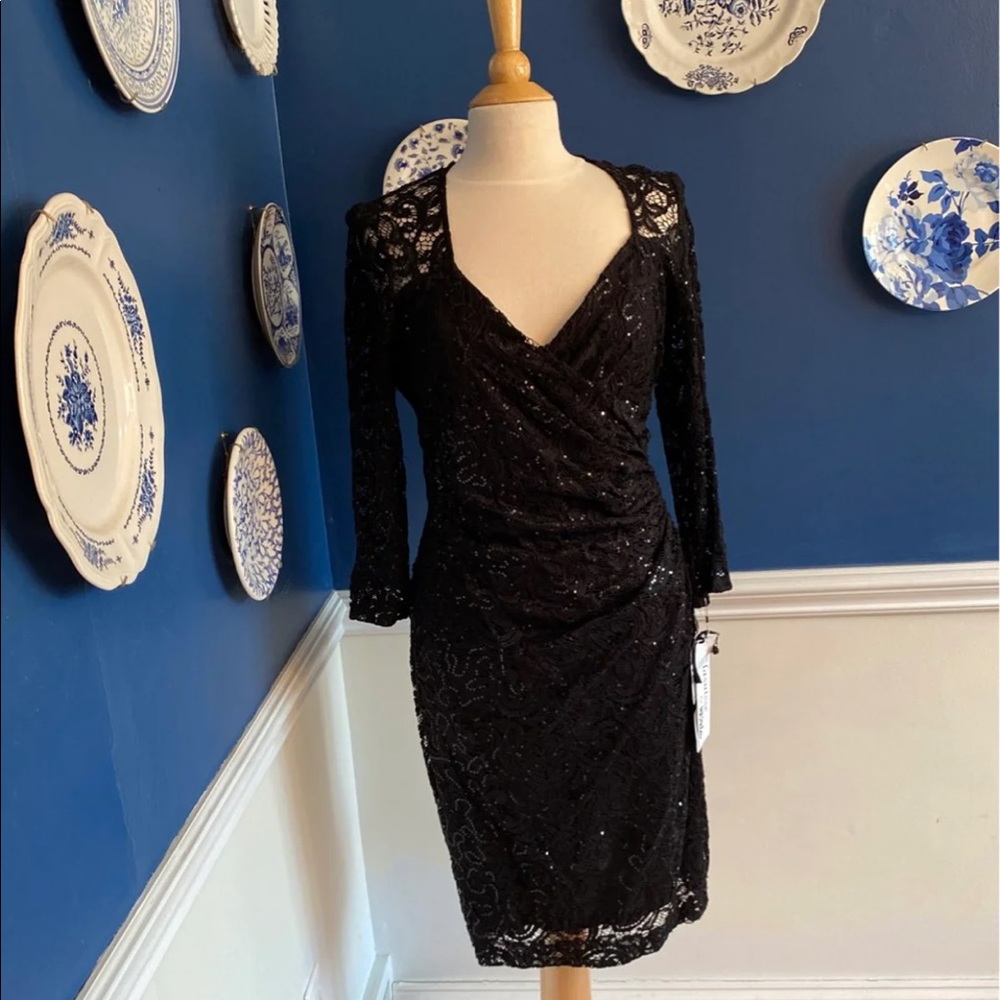 Black long sleeve lace knee length dress